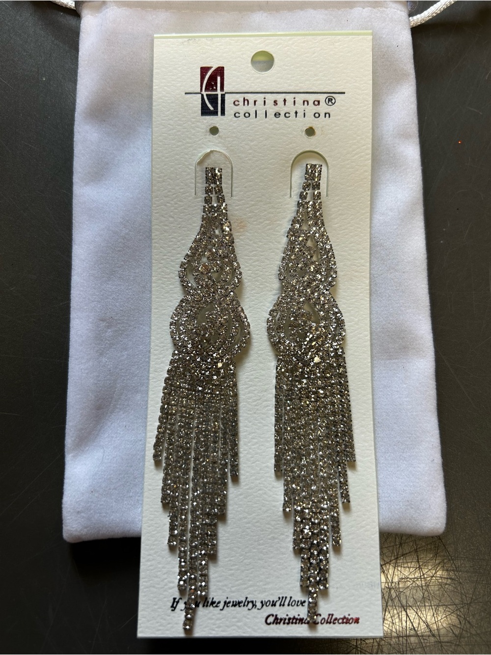 Silver Crystal Fringe Drop Earrings